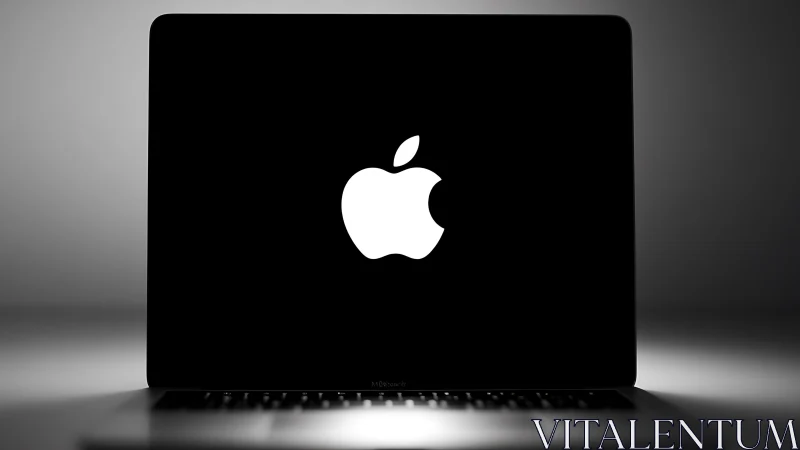 Minimalist laptop screen glows with bold white apple logo