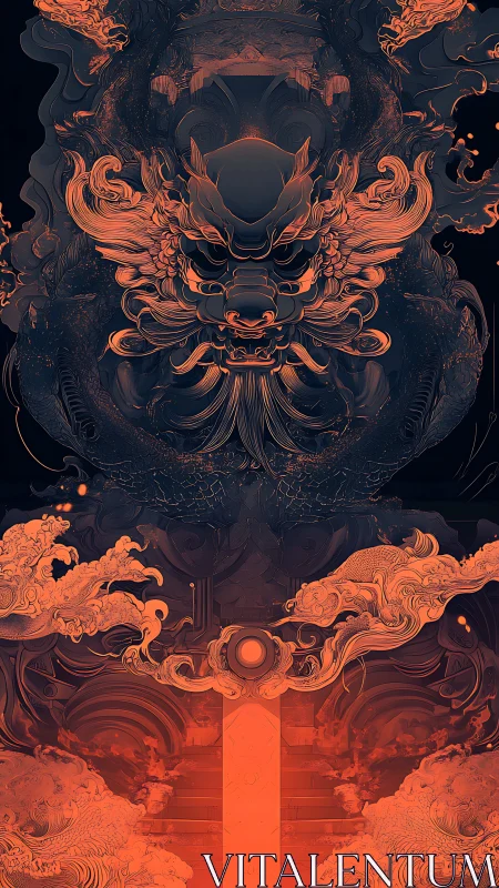 Mythic dragon gate ignites in molten orange linework.