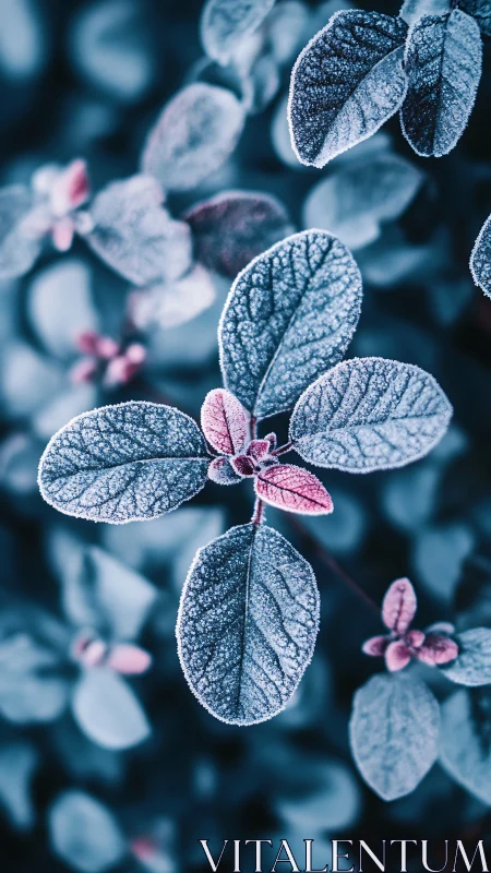 Frosted blue foliage macro with soft cyan depth of field.