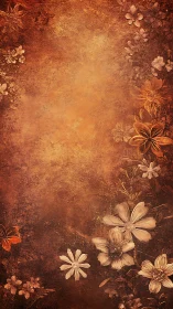 Sepia-toned floral border on textured grunge background.