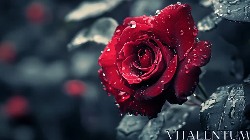 Deep Red Rose with Water Droplets.