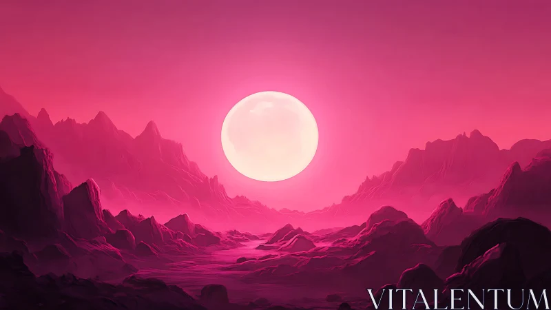 High-saturation alien canyon under oversized luminous sun disk