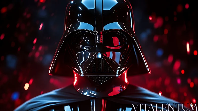 Dark armored sci fi figure in glossy black helmet portrait.