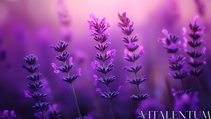Purple lavender inflorescences with selective focus depth-of-field rendering.