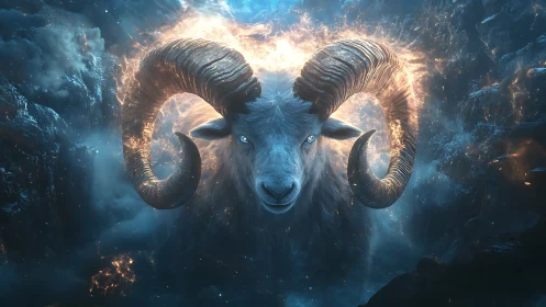 Star-forged ram blazing through a storm of frozen fire.