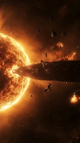 Star-warmed megastructure drifting through a glowing cosmic sky.