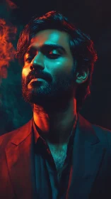 Moody portrait in teal and orange cinematic lighting.