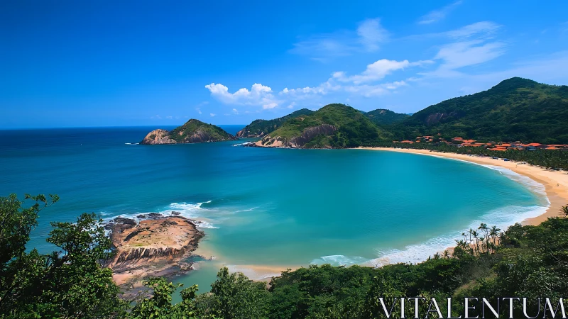 Tropical bay with turquoise waters and forested headlands