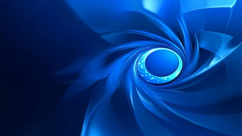 Radial blue vortex with glossy layered ribbons and luminous core