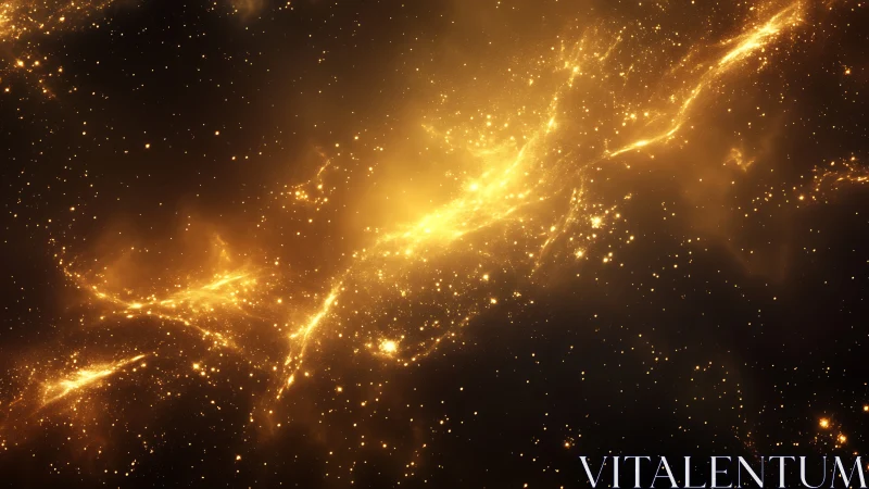Golden nebula rivers spill starlight across cosmic night
