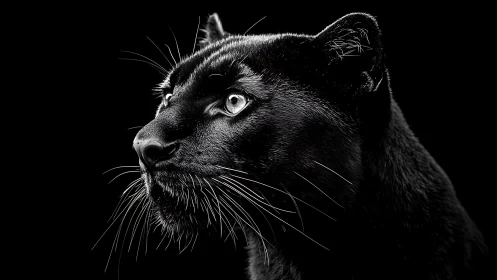 Black Panther Portrait Against Dark Background