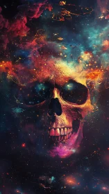 Stellar skull grinning through nebula fire and cosmic dust.