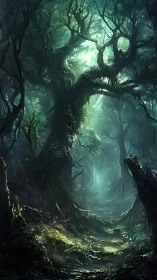 Ancient Forest Cathedral with Ethereal Light.