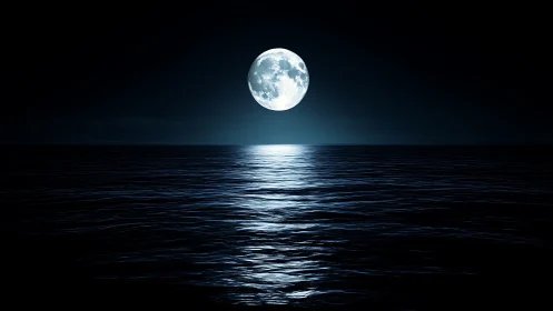 Lunar specular reflection over open ocean under black sky.