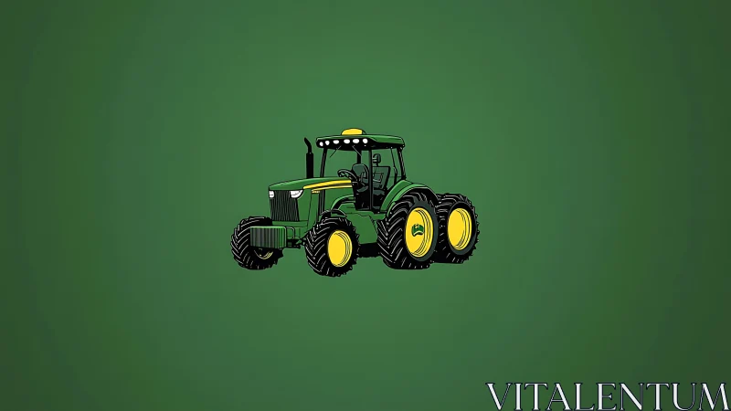 Green dual-axle agricultural tractor on flat chroma field