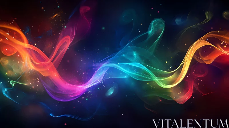 Prismatic ribbons of light weaving through a cosmic hush.