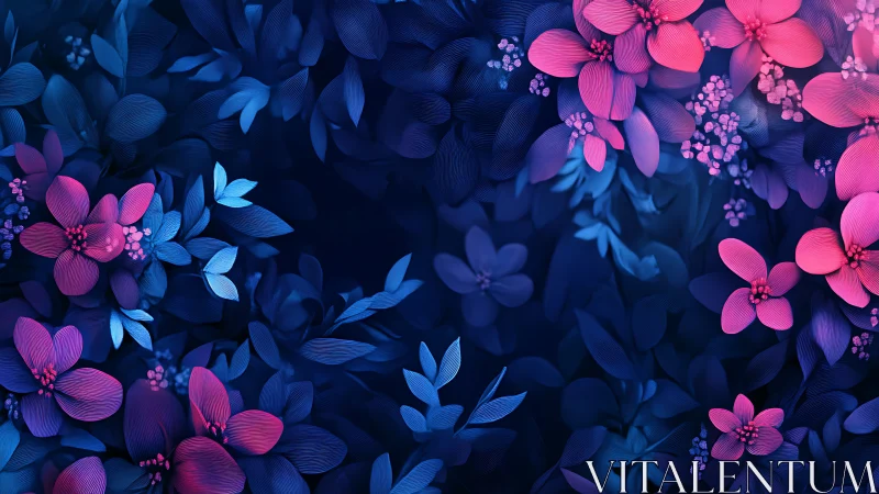 Neon Petals Bloom: Electric Flowers in Twilight Garden.