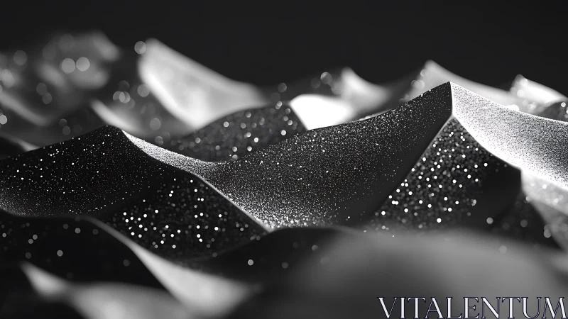 Curved metallic surfaces form glittering abstract wave shapes