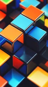 Chromed neon cubes forming glossy geometric stack.