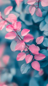 Dreamy pink foliage glows softly against cool teal bokeh