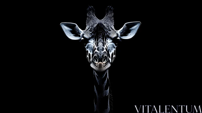 High contrast giraffe portrait isolates form against black