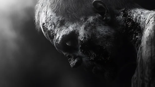 Decayed male profile lowers head in harsh side lighting