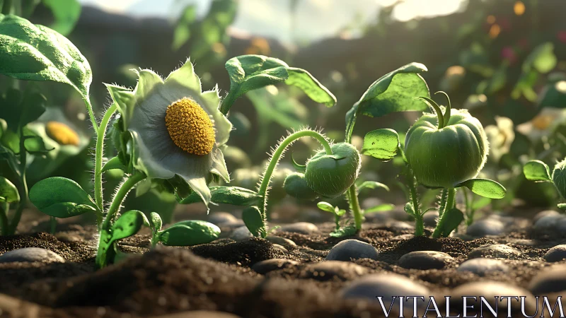 Young Chamomile Blooms Among Verdant Garden Growth.