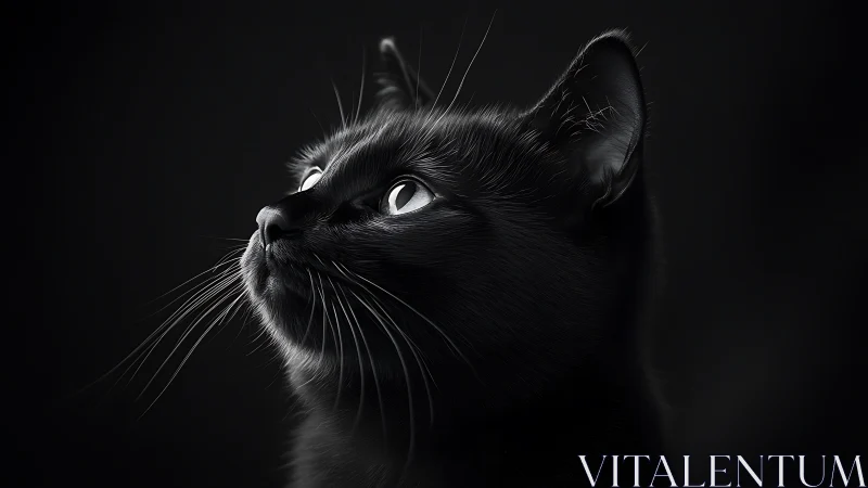 Black Cat Gazing Upward with Striking Eyes