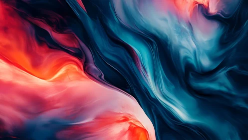 Swirling red and teal fluid waves form vivid abstract gradient