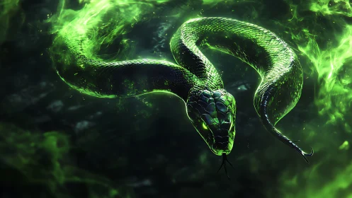 Venom-bright serpent carves luminous arcs through void