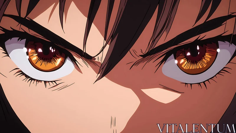 Intense anime gaze with fiery amber eyes in close-up.
