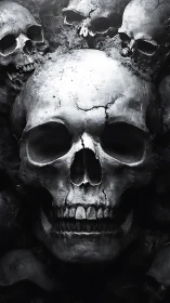 Moody skull portrait in soft grayscale shadows and light.