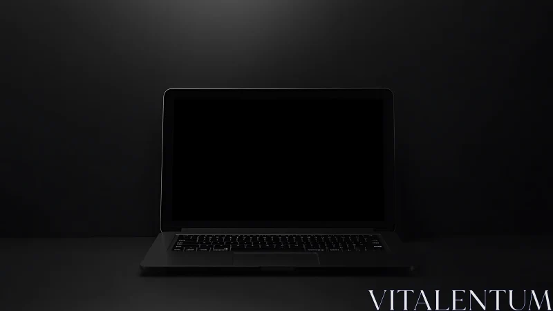Minimalist black laptop on dark seamless studio backdrop.
