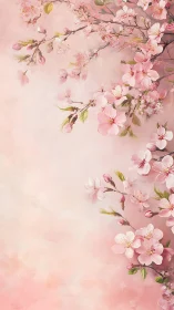 Pink cherry blossoms and delicate branches on gradient background.