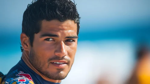 Portrait photograph shows man in profile against blurred backdrop