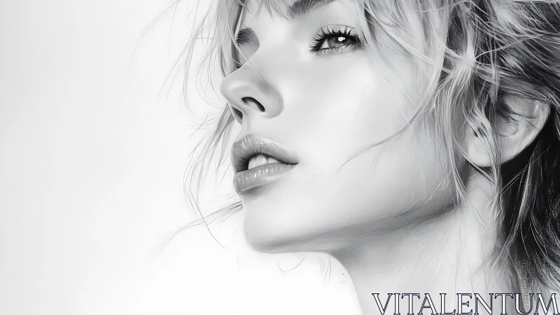 Silver-glow portrait of a wind-tousled dreaming gaze.