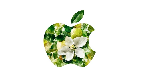 Nature-Integrated Apple Silhouette with Botanical Photomontage Elements.