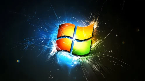 Shattered neon window bursts open in a cosmic software storm