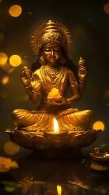 Golden goddess in lotus flames, blessing the quiet night.