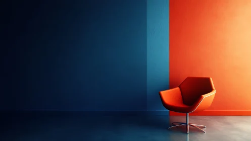 Bold orange lounge chair softens a sleek modern corner