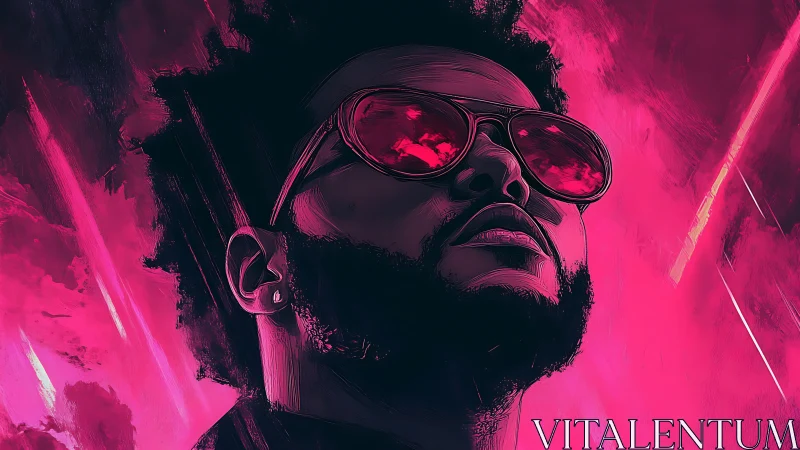 Stylized male portrait with neon pink lighting and glasses.