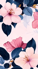 Blushing Blooms Dance: Soft Florals Meet Moody Navy Elegance.