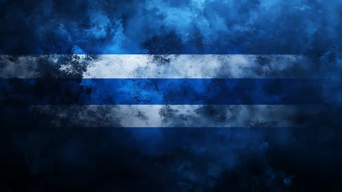 Abstract blue stripes emerge through smoky textured haze.