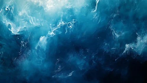 Abstract ultramarine fluid vortex captures turbulent wave energy