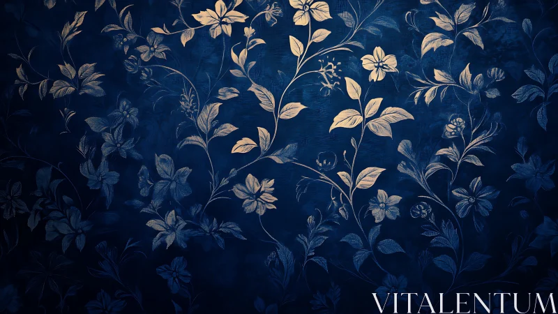 Botanical Chinoiserie: Gold Florals on Deep Indigo Ground.