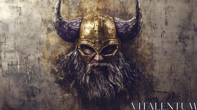 Textured digital Viking helm portrait with horned armor focus.