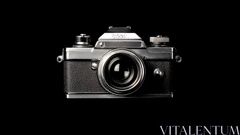 Front view classic 35mm SLR film camera on black background