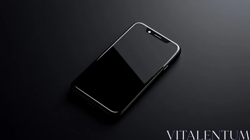 Black smartphone on dark surface displays notch design.