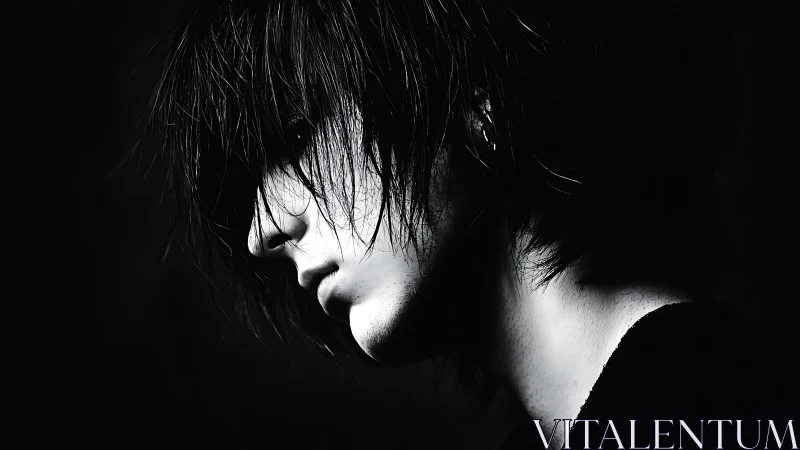 Melancholic side profile of youth in stark chiaroscuro.