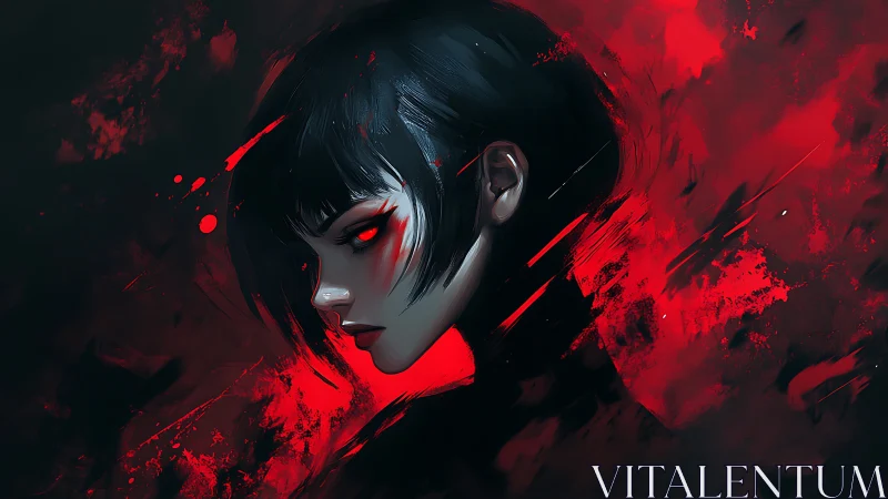 Crimson shadows swirl around a fierce, thoughtful warrior